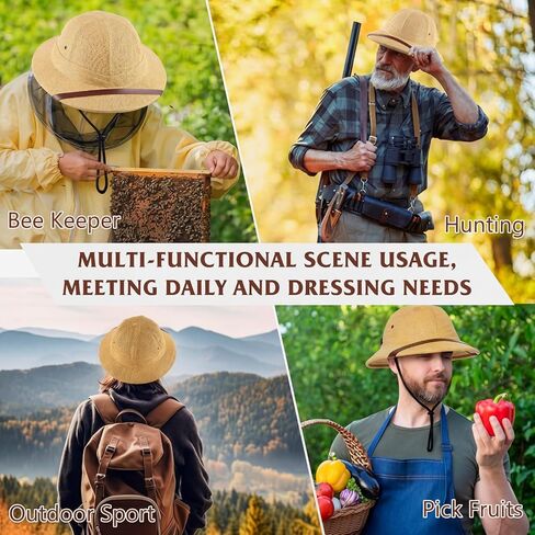 JaGely 2 Pack Pith Helmet Safari Hat for Men, Sturdy and Adjustable Men's Adult Costume Straw Hats Helmet Outfit for Hiking, Gardening, Zoo, Outdoor Adventures, Completing Safari Jungle or Explorer in Kuwait