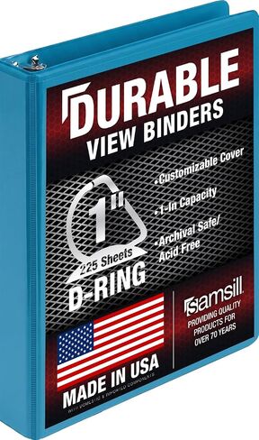 Samsill Durable 1 Inch Binder, Made in The USA, D Ring Binder, Customizable Clear View Cover, Dark Blue, Holds 225 Pages in Saudi Arabia