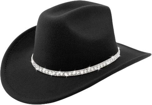 Dreshow Western Cowboy Hat للنساء والرجال على نطاق واسع قبعة رعاة البقر رعاة البقر مع القبعات فيدورا in Kuwait
