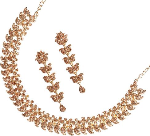 Touchstone Hollywood Glamour white crystals paisley motif grand jewelry necklace in antique tone for women (D298 Gold - 2) in Kuwait