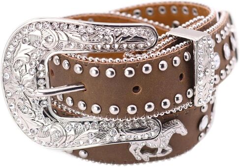 Nocona Girl's Running Horse Conchos Belt, Medium Brown Distressed, 24 in Kuwait