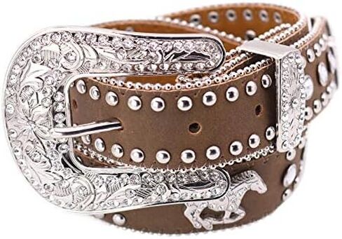 Nocona Girl's Running Horse Conchos Belt, Medium Brown Distressed, 24 in Kuwait