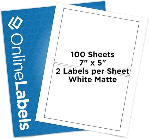 7 x 5 Rectangle Shipping Labels - Permanent, White Matte - for FedEx, Shopify, USPS - Pack of 200 Labels, 100 Sheets - Inkjet/Laser Printers - Online Labels in Kuwait