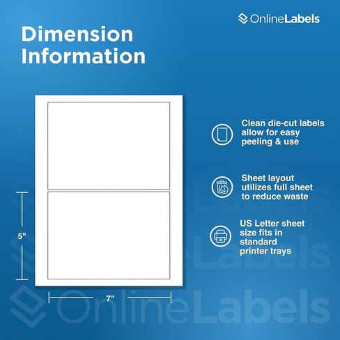 7 x 5 Rectangle Shipping Labels - Permanent, White Matte - for FedEx, Shopify, USPS - Pack of 200 Labels, 100 Sheets - Inkjet/Laser Printers - Online Labels in Kuwait