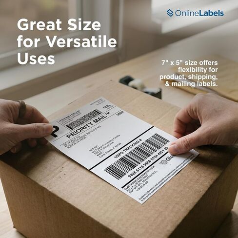 7 x 5 Rectangle Shipping Labels - Permanent, White Matte - for FedEx, Shopify, USPS - Pack of 200 Labels, 100 Sheets - Inkjet/Laser Printers - Online Labels in Kuwait
