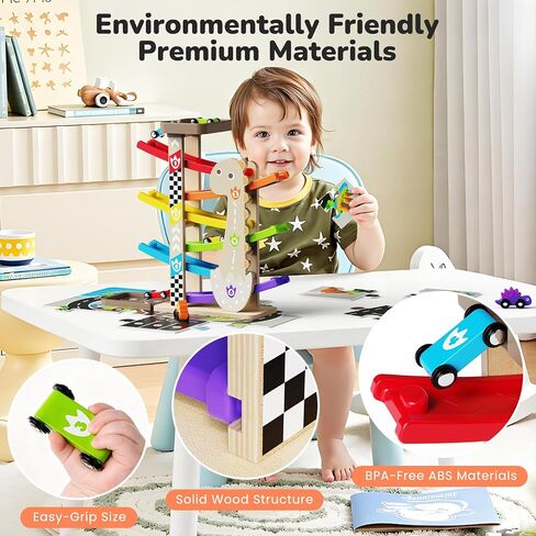 مسار سباق لعبة Wooden Car Ramp للألعاب للأطفال الصغار 1-3 مسار سيارة سباق الديناصورات للسيارات للأطفال الصغار 1 سنة من المهارات الحركية للسباق الصغار. in Kuwait
