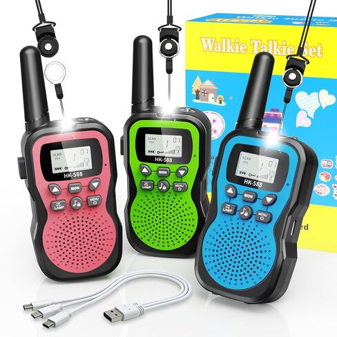 3 Pcs Walkie Talkies for Kids Rechargeable 3 KM Handheld Walkie Talkies Long Range 22 Channel 2 Way Radio Birthday Party Gifts for 3-12 Year Old Girls Boys Outside Adventure Camping Hiking in Kuwait