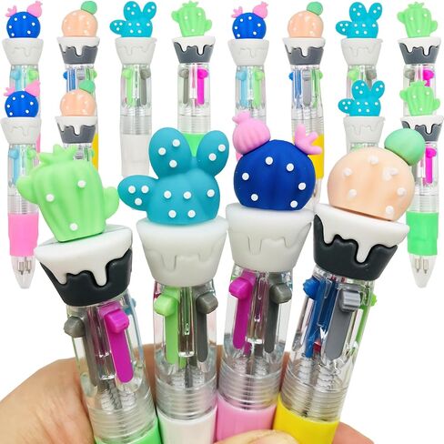 12Pcs Cactus Multicolor Pen in One 4-in-1 Cute Bulk Fun Mini Pens Assorted Ink Kawaii Ballpoint Pens for Kids Birthday Gift Student Present School Supplies Party favors in Saudi Arabia