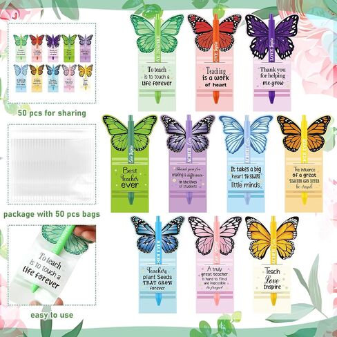 50 Set Teacher Appreciation Gift Bulk Inspirational Ballpoint Pens with Cards Motivational Flowerpot Shaped Cards Thank You Teacher Gift for Teacher School Office Supplies in Kuwait
