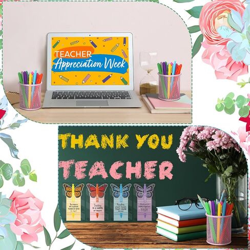 50 Set Teacher Appreciation Gift Bulk Inspirational Ballpoint Pens with Cards Motivational Flowerpot Shaped Cards Thank You Teacher Gift for Teacher School Office Supplies in Kuwait