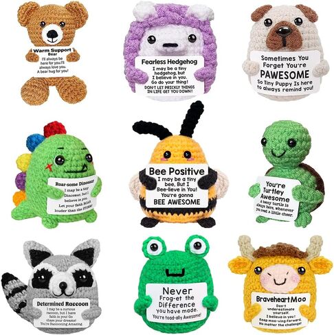 Positive Crochet Animals Bulk, Emotional Support Crochet Animals with Messages Sayings, Mini Knitted Inspirational Gifts for Women Friends Coworkers Students Employee Cute Crocheted Doll Cheer Up Gift in Kuwait