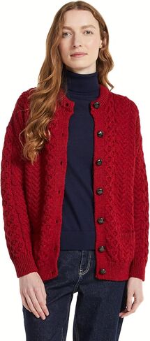 سترة Aran Woolen Mills Achill Island Aran كارديجان للنساء، 100% صوف ميرينو، سترة صوفية أيرلندية أصلية، صنع في أيرلندا in Kuwait