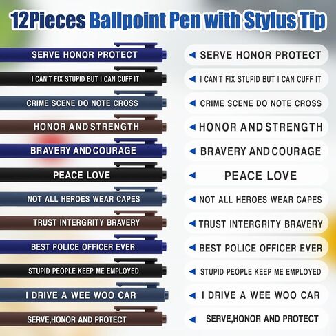 12 Pcs Police Ballpoint Pens Inspirational Police Officer Black Ink Pens Bulk 1.0 mm Medium Point Smooth Writing Office Motivational Ballpoint for Men Women Police Uniform Office Business in Kuwait