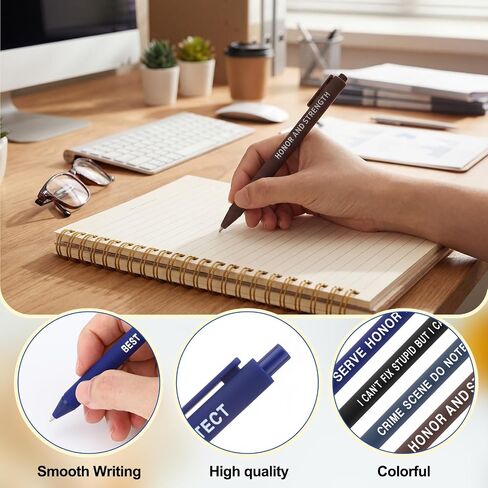 12 Pcs Police Ballpoint Pens Inspirational Police Officer Black Ink Pens Bulk 1.0 mm Medium Point Smooth Writing Office Motivational Ballpoint for Men Women Police Uniform Office Business in Kuwait