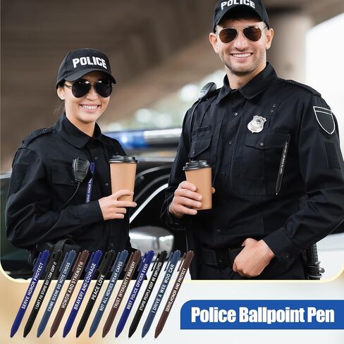 12 Pcs Police Ballpoint Pens Inspirational Police Officer Black Ink Pens Bulk 1.0 mm Medium Point Smooth Writing Office Motivational Ballpoint for Men Women Police Uniform Office Business in Kuwait