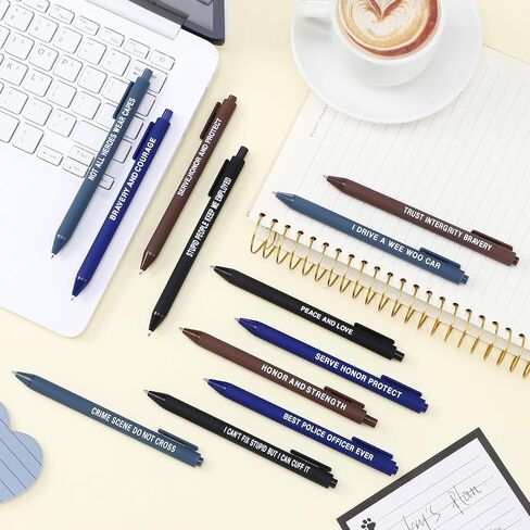 12 Pcs Police Ballpoint Pens Inspirational Police Officer Black Ink Pens Bulk 1.0 mm Medium Point Smooth Writing Office Motivational Ballpoint for Men Women Police Uniform Office Business in Kuwait