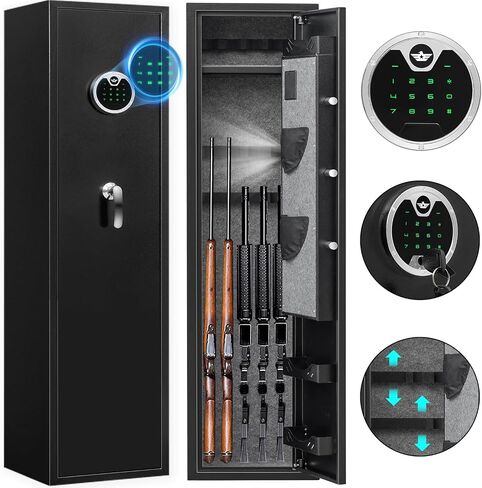 3-5 Fireproof Gun Safes for Home Rifle and Pistols, Digital Long Gun Safe for Rifles and Shotguns with Pistol Bag and Metal Box, Rifle Safe with Backlit Keypad and Mute Function in Saudi Arabia