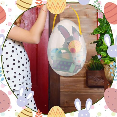 Suzile 12 Pcs Giant Easter Eggs 10 Inch Fillable Eggs Jumbo Eggs with Handles Plastic Easter Extra Large Eggs Stands Upright Egg Containers Egg Shaped Buckets for Easter Hunt Decoration in Kuwait