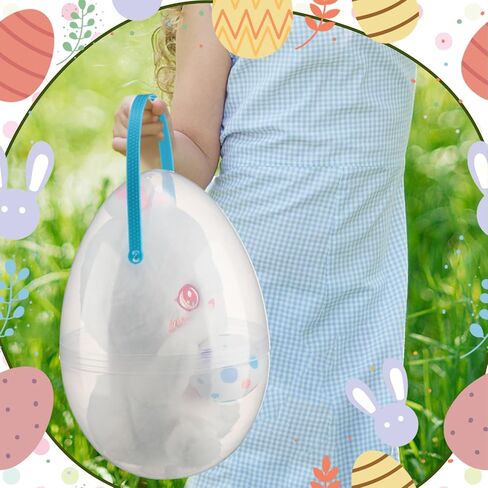 Suzile 12 Pcs Giant Easter Eggs 10 Inch Fillable Eggs Jumbo Eggs with Handles Plastic Easter Extra Large Eggs Stands Upright Egg Containers Egg Shaped Buckets for Easter Hunt Decoration in Kuwait