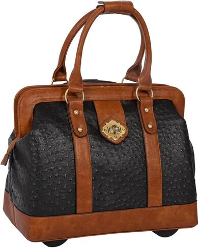 JKM & Company Faux Leather Compatible With Computer iPad, Laptop Tablet Rolling Tote Bag Briefcase Carryall Bag (Black (Ostrich)) in Kuwait