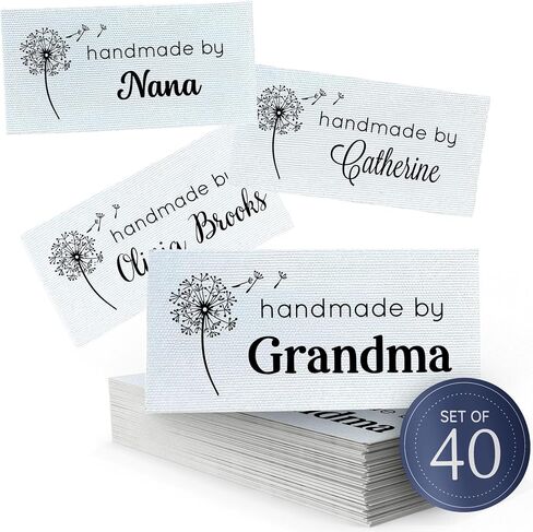 1"x2" Custom Cotton Fabric Tags, Set of 40 – Sew On or Iron On | Personalized Sewing Labels – Ideal for Quilters, Knitters, and Crafters – Machine Washable - Dandelion Wish in Kuwait