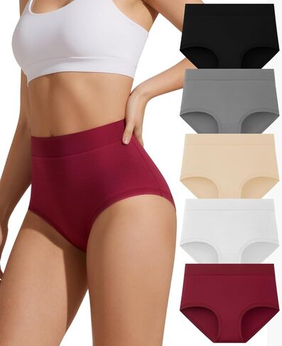 Women's Cotton Underwear High Waisted Ladies Panties Full Coverage Briefs comfortable 5 Pack in Saudi Arabia