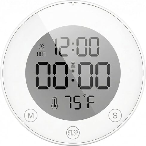 KADAMS Shower Clock Waterproof Bathroom Timer – Digital Wall Clock with Countup & Countdown, Magnetic Kitchen Clock with Temperature, Suction Cup for Kids Shower Spa Sauna Cook Bath, White in Kuwait
