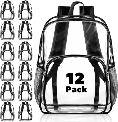 12 Pcs Clear Backpack Heavy Duty Clear Bookbags Clear Backpack Stadium Approved 17 Transparent See Through Backpacks for Stadium, Concert, Sports, Work, School, Security in Kuwait