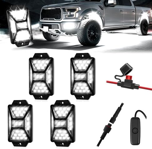 20 Pods Pure White LED Rock Lights Kit with Switch Wiring Harness,6500K 540 LEDs Bright Rock Lights for Trucks,Waterproof Underglow Light for Car Jeep Off Road ATV UTV SUV in Kuwait