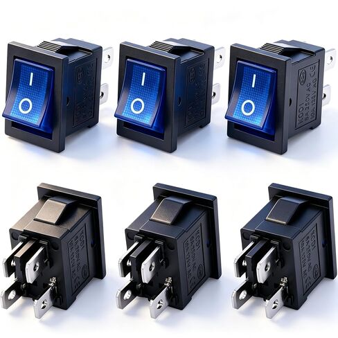 Twidec/6Pcs Rocker Switch Toggle AC 6A/125V 10A/250V DPST 4 Pins 2 Position ON/Off Blue LED Light Illuminated Boat Switch KCD1-4-201N-BU in Kuwait