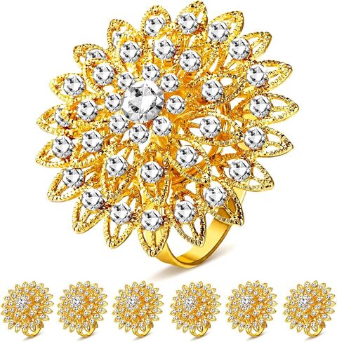 Geiserailie 6 قطع زهرة منديل خواتم عيد الميلاد سبيكة الأزهار كريستال حجر الراين المناديل خواتم أصحاب لحفل زفاف عيد ميلاد عشاء طاولة ديكور المنزل in Kuwait
