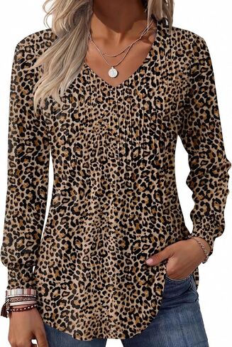 Zeagoo Long Sleeve Shirts for Women Casual V Neck Top Pleated Floral Boho Blouses 2025 Fall Tunics in Saudi Arabia