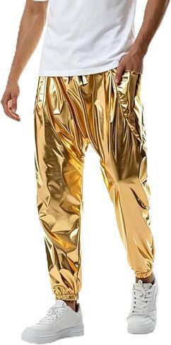 Mens Disco Rave Pants Rock Star Costumes 70S 80S Metallic Pants Carnivals Party in Kuwait