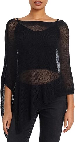 Aopwsrlyi Womens Cheer Poncho Top شال متماسكة غير متماسكة انظر من خلال Mesh Pullover Cape Top Summer Beach Cover Up Up in Kuwait
