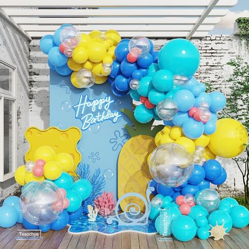 152pcs Cartoon Sponge Balloons Party Decorations,Yellow Blue Pink Clear Balloons Arch Kit For Cartoon Sponge Baby Shower Party Decorations Under The Sea Ocean Theme Birthday Party Supplies in Saudi Arabia