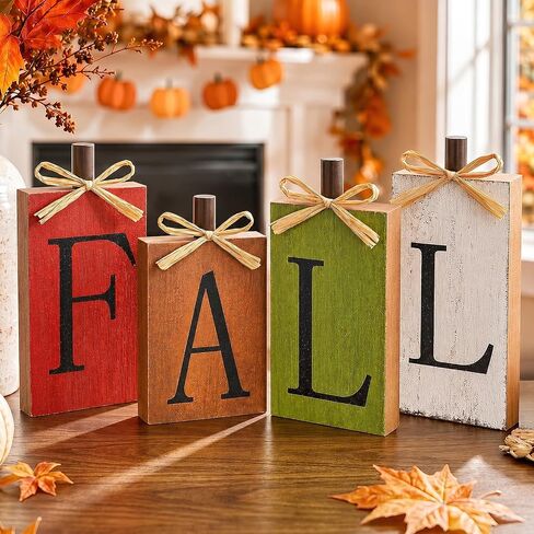 Fall Decorations for Home, Fall Thanksgiving Table Decor 4-PCS Vintage Wooden, Autumn Thanksgiving Decorations for Table Indoor Home Office Farmhouse Kitchen Room Bedroom Mantel Tiered Tray in Kuwait