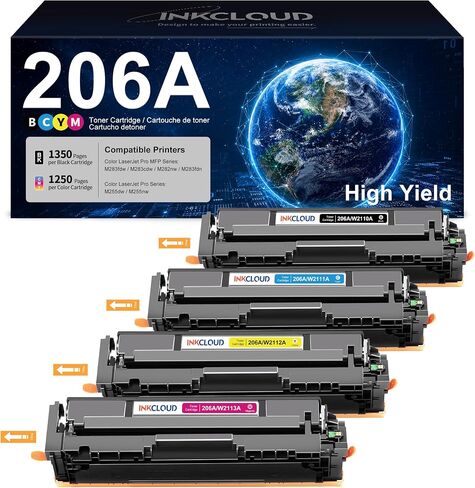 inkcloud 206x حبر الحبر خراطيش 4 حزمة مع بديل متوافق مع الجهاز والترقية لـ 206x A W2110A W2110X العمل مع Color Pro MFP M283FDW M283CDW M283 PRO M255DW HIVER HILLER in Kuwait