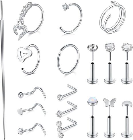 Longita 6mm 7mm 8mm 18g Horseshoe Nose Ring for Women Double Gem Horse Shoe Nose Ring Hoop Surgical Steel Silver Cartilage Helix Tragus Earring Hoops Labret Lip Piercing Jewelry Small Septum Rings 18g in Kuwait