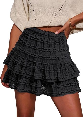 IVIR Ruffle Flowy Shorts for Women Casual Boho Mini Skirt High Waist Tiered Skorts Golf Tennis Shorts in Kuwait