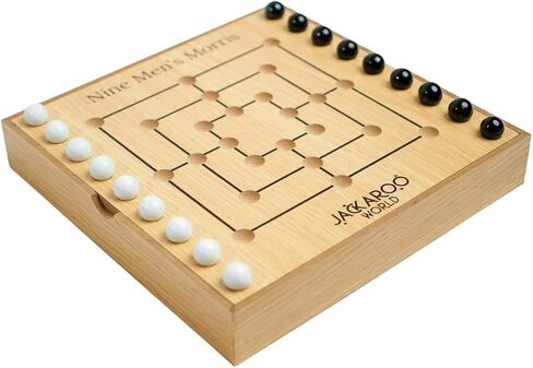 Nine Mens Morris Board Game - 2 Player Games Ancient Rome Game - Marble Strategy Game Wooden Tic Tac Teo Game Mill - Wooden Board Game for Men & Woman Marbles Games for Adults (Walnut) in Kuwait