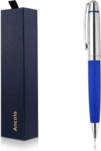Ancolo Personalized Silver Chrome Ballpoint Pen - Stunning Luxury Pen with PU Leather, Custom your Message, Name. Gift Set for Men & Women, Professional, Executive Office, Nice Pens in Kuwait