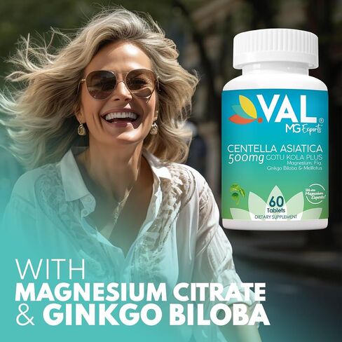 VAL Gotu Kola + Magnesium Citrate & Centella Asiatica | Focus, Calm & Circulation Support* | 60 Vegan Tablets | Non-GMO, Gluten-Free, USA Made in Kuwait