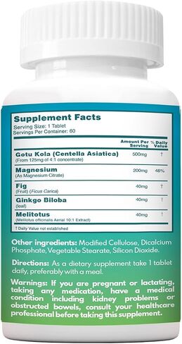 VAL Gotu Kola + Magnesium Citrate & Centella Asiatica | Focus, Calm & Circulation Support* | 60 Vegan Tablets | Non-GMO, Gluten-Free, USA Made in Kuwait