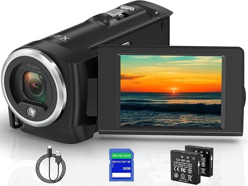 Camcorder Video Camera QHD 2.7K 50MP 16X Digital Zoom Vlogging Camera with LED Fill Light for YouTube, 2.8 Inch 270 Degree Rotation LCD Screen Camcorder with 32GB SD Card and Two Batteries in Kuwait