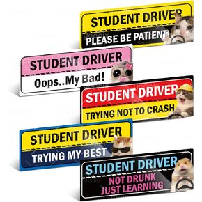 5Pcs New Driver Magnet for Car, Funny Student Driver Magnet Car Stickers for Beginners, Reusable Safety Rookie Attention Sign for Students and Novices as Auxiliary Equipment in Kuwait