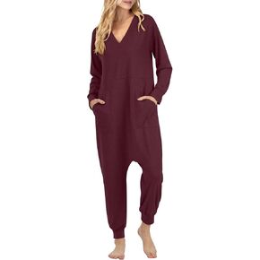DEEP SELF Womens Long Sleeve Jumpsuit Casual Loose Fit Baggy Overalls Comfy V Neck Harem Jumpsuits Romper with Pockets in Kuwait