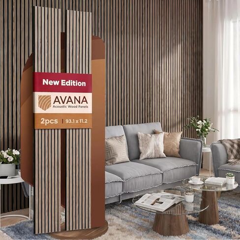 ألواح جدران الخشب الصوتية Avana - 94.4 × 12.6 بوصة ألواح صوتية طبيعية 2 أجهزة كمبيوتر - ألواح جدران للديكور الداخلي للمنازل والمكاتب والاستوديوهات - ألواح الخشب الزخرفية المريضة للجدار in Kuwait
