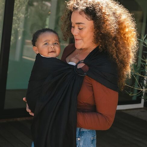 Wildbird - Ring Sling Baby Carrier - المولود الجديد يصل إلى 35 رطلاً - للأمهات والآباء ومقدمي الرعاية - ألياف الكتان الأوروبية الطبيعية 100 ٪ - متعدد الاستخدامات وقابلة للتعديل - 74 بوصة - نسيج الغراب وخاتم الذهب in Kuwait