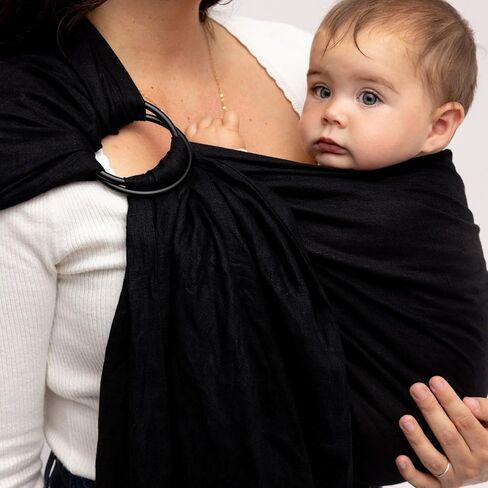 Wildbird - Ring Sling Baby Carrier - المولود الجديد يصل إلى 35 رطلاً - للأمهات والآباء ومقدمي الرعاية - ألياف الكتان الأوروبية الطبيعية 100 ٪ - متعدد الاستخدامات وقابلة للتعديل - 74 بوصة - نسيج الغراب وخاتم الذهب in Kuwait