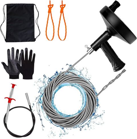 Drain Auger 33 Ft, Plumbing Snake Hair Clog Remover Drain Snake Flexible Grabber Heavy Duty Sink Cleaner Tools for Shower Bathtub Bathroom Kitchen Pipe in Kuwait